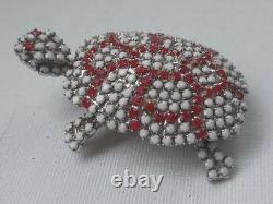 Vintage Trigere Milk Glass Rhinestone Turtle Brooch France