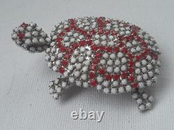 Vintage Trigere Milk Glass Rhinestone Turtle Brooch France