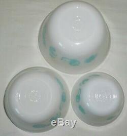 Vintage Turquoise Milk Glass Mixing Bowl Federal Glass Aqua Fruit Fare RARE SET