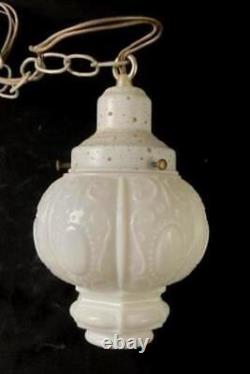 Vintage Two Light Frosted Crystal Swag Lamp Light Fixture Milk Glass Shades