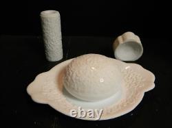 Vintage Ultra Rare (4) Piece Set Oneida Acid Cut Back Cameo Milk Glass Excellent