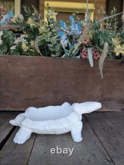 Vintage Unmarked White Milk Glass Nobby Back Turtle Trinket Dish Missing Lid