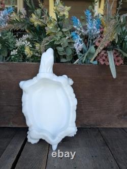 Vintage Unmarked White Milk Glass Nobby Back Turtle Trinket Dish Missing Lid