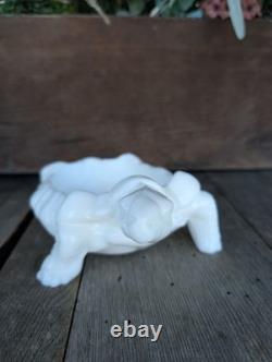 Vintage Unmarked White Milk Glass Nobby Back Turtle Trinket Dish Missing Lid