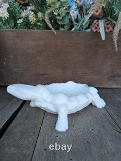 Vintage Unmarked White Milk Glass Nobby Back Turtle Trinket Dish Missing Lid