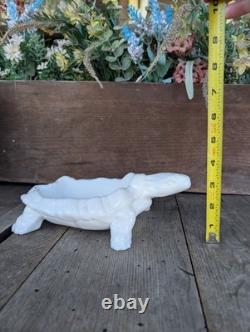 Vintage Unmarked White Milk Glass Nobby Back Turtle Trinket Dish Missing Lid