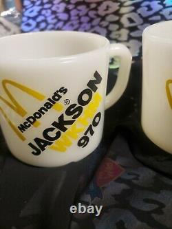 Vintage Unused Fire King Milk Glass Mcdonalds Pair Mugs Cup Advertising