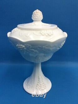 Vintage Used Westmoreland Lidded Pedestal Bowl Candy Dish Milk Glass