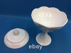 Vintage Used Westmoreland Lidded Pedestal Bowl Candy Dish Milk Glass