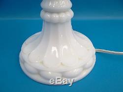 Vintage Used White Milk Glass Electric Table Lamp Light Lighting Scalloped Globe