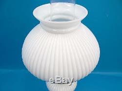 Vintage Used White Milk Glass Electric Table Lamp Light Lighting Scalloped Globe