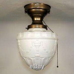 Vintage Victorian Art Deco Milk Glass 9 Globe Shade Flush Ceiling Light Fixture