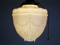 Vintage Victorian Art Deco Milk Glass 9 Globe Shade Flush Ceiling Light Fixture