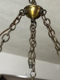 Vintage Victorian White Milk Glass Hand Painted Rose Chain Hanging Ceiling Light Vintage Victorian White Milk Glass Hand Painted Rose Chain Hanging Ceiling Light
