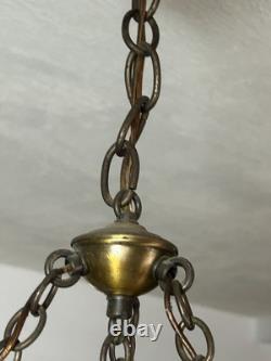 Vintage Victorian White Milk Glass Hand Painted Rose Chain Hanging Ceiling Light Vintage Victorian White Milk Glass Hand Painted Rose Chain Hanging Ceiling Light