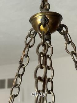 Vintage Victorian White Milk Glass Hand Painted Rose Chain Hanging Ceiling Light Vintage Victorian White Milk Glass Hand Painted Rose Chain Hanging Ceiling Light
