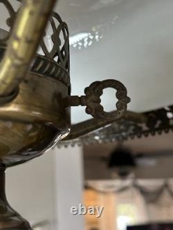 Vintage Victorian White Milk Glass Hand Painted Rose Chain Hanging Ceiling Light Vintage Victorian White Milk Glass Hand Painted Rose Chain Hanging Ceiling Light