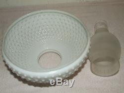 Vintage Victorian White Milk Glass Hobnail Retractable Pull Down Ceiling Lamp