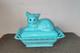 Vintage Westmoreland Blue Cat Milk Glass Candy Dish Withblue/green Glass Eye-read