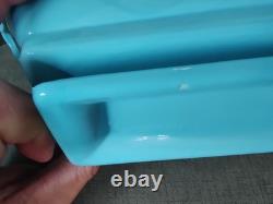 Vintage WESTMORELAND BLUE CAT MILK GLASS CANDY DISH WithBlue/Green Glass Eye-READ