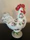 Vintage Westmoreland Milk Glass Standing Rooster Hand Painted Roses Covered Dish