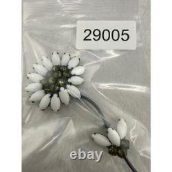 Vintage Weiss Brooch HUGE Flower White Green Rhinestone Milk Glass Black