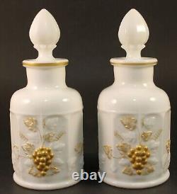 Vintage Westmoreland 7 Piece Vanity Set Milk Glass Gold Grapes Near Mint