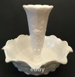 Vintage Westmoreland Glass Milk Glass Paneled Grape Fluted Epergne Vase And Bowl