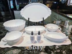 Vintage Westmoreland/Imperial Milk Glass aquired set Paneled grape design