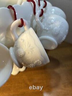 Vintage Westmoreland Milk Glass Grape Punch Bowl and 12 Cups Ladle Hooks