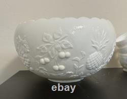 Vintage Westmoreland Milk Glass Grape Punch Bowl and 13 Cups