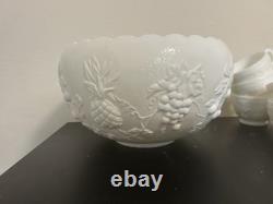 Vintage Westmoreland Milk Glass Grape Punch Bowl and 13 Cups