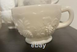 Vintage Westmoreland Milk Glass Grape Punch Bowl and 13 Cups