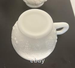 Vintage Westmoreland Milk Glass Grape Punch Bowl and 13 Cups