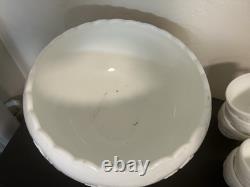 Vintage Westmoreland Milk Glass Grape Punch Bowl and 13 Cups