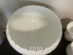 Vintage Westmoreland Milk Glass Grape Punch Bowl and 13 Cups