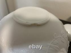 Vintage Westmoreland Milk Glass Grape Punch Bowl and 13 Cups