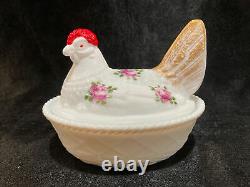 Vintage Westmoreland Milk Glass Hen On Nest Hand Painted Signed By Artist Dish