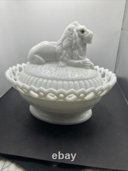 Vintage Westmoreland Milk Glass Lion Dancing Sailor with Lace Basket Atterbury