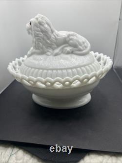Vintage Westmoreland Milk Glass Lion Dancing Sailor with Lace Basket Atterbury