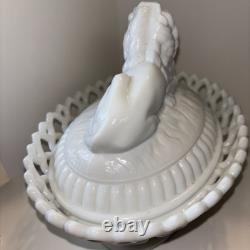 Vintage Westmoreland Milk Glass Lion On Dancing Sailor White with Lace Basket