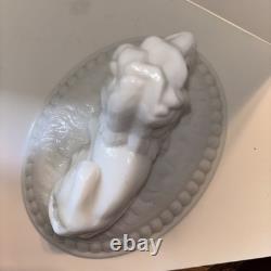 Vintage Westmoreland Milk Glass Lion On Dancing Sailor White with Lace Basket