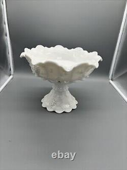 Vintage Westmoreland Milk Glass Paneled Grape Bowl Set With Stand