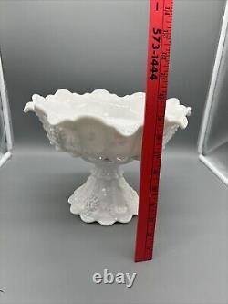 Vintage Westmoreland Milk Glass Paneled Grape Bowl Set With Stand