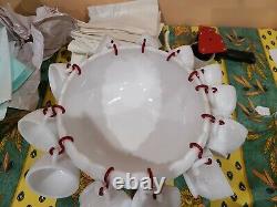 Vintage Westmoreland Milk Glass Punch Bowl Set -12 Cups, Hooks, Stand Bowl Ladle