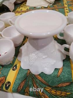 Vintage Westmoreland Milk Glass Punch Bowl Set -12 Cups, Hooks, Stand Bowl Ladle