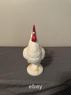Vintage Westmoreland Milk Glass Rooster Covered Dish Pedestal Hand Painted W Mar