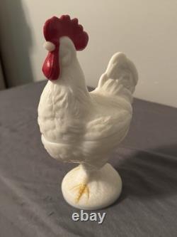 Vintage Westmoreland Milk Glass Rooster Covered Dish Pedestal Hand Painted W Mar