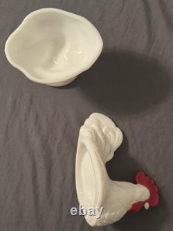 Vintage Westmoreland Milk Glass Rooster Covered Dish Pedestal Hand Painted W Mar