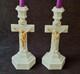 Vintage Westmoreland Pattern Eapg Milk Glass Crucifix Candlesticks Pair 12